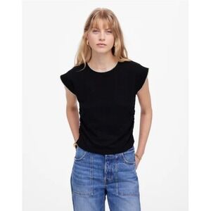 Madewell Side Cinch Muscle Tee Crewneck Jet Black White Stitching Size XXS NWT